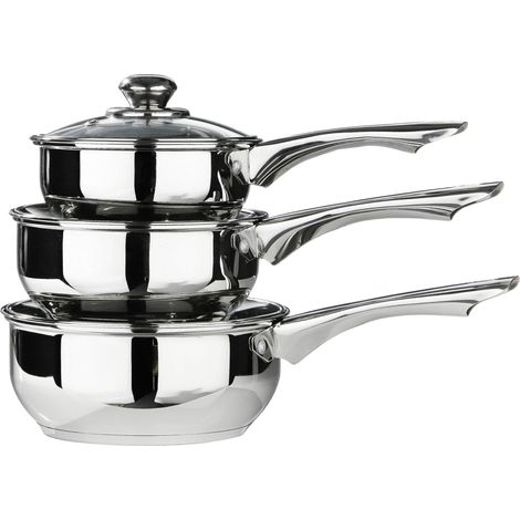 Ensemble De Casseroles En Acier Inoxydable, Ensemble 3 Pièces - Batterie De Cuisine- Ustensile De Cuisine Avec Couvercles En Verre (1/5)