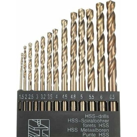 Pour une perceuse 13pcs M35 Hss Cobalt Gold Hss Jeu de forets hélicoïdaux pour perceuses métriques à grande vitesse 1,5 mm - 6,5 mm pour le perçage de l'acier inoxydable et du métal