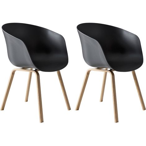 Lot de 2 Chaises de Salle à Manger Style Nordique Coque Noire Pieds Métal Aspect Bois - PANGIVO (1/5)