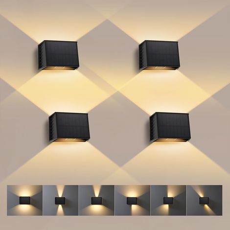 Pack of 4 Solar Wall Light, 3000K Warm Light Solar Outdoor Wall Lamp with Adjustable Beam Up and Down, Waterproof Solar Light for Wall, Garden, Fence (1/5)