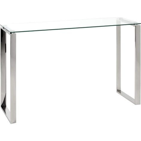Pegane – Table haute en verre trempé 8 mm – Structure inox brillant – Dimensions 120 x 40 x 78 cm – Pour intérieur contemporain