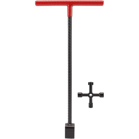 Clé de compteur d'eau en acier, clé multifonction à poignée en T, clé de bordure avec outil utilitaire à 4 voies pour vannes et robinets rouge (1/4)