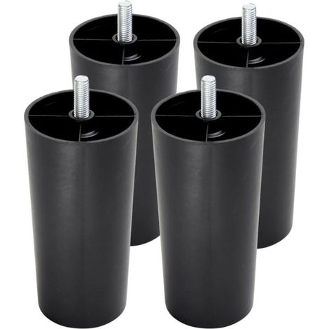 Piedini per Mobili, Letto Contenitore, Divano in PVC Nero - Altezza 15 cm - Gambe per letto, Tavolini, Poltrone e Pouf Facili da Montare- SET DA 4