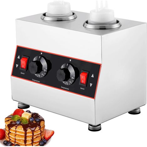 Chauffe-Sauce Électrique, Température Réglable 86-185 ℉,320W Distributeur Chauffant pour Sauces en Acier Inoxydable avec 2 Bouteillespour Chocolat, Fromage, Ketchup et le Fudge (1/5)