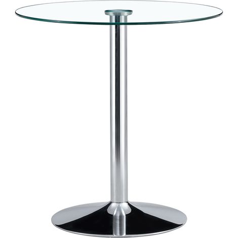 Table de bar ronde en verre transparent 89 cm avec 2 tabourets réglables pivotants, structure métal argenté et finitions dorées - CHICFURN (1/5)
