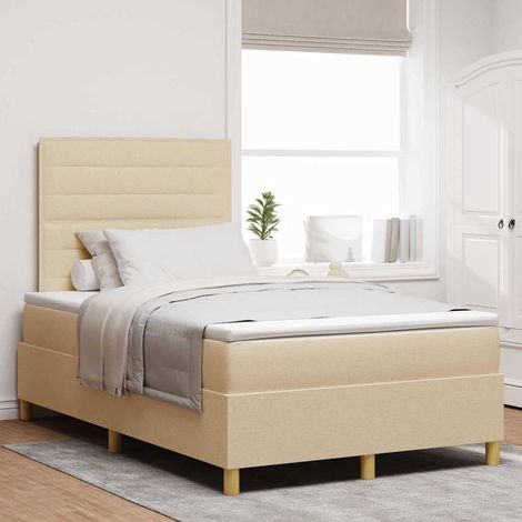 LED Boxspringbett mit Matratze Creme 120 x 190 cm Stoff