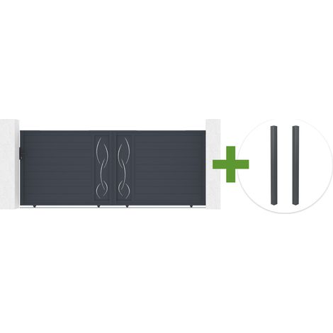 Portail coulissant 4m LIFE H.160cm aluminium gris + 2 poteaux ELDA aluminium gris 15x15cm (1/5)