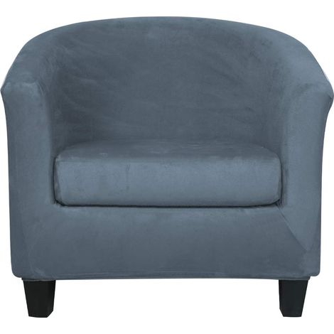 Set of 2 chair covers with stretch velvet cushion covers for armchairs, dining room, living room, office, reception, cafe, bar, counter (grey blue) (1/5)