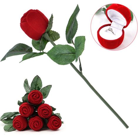 Rote, rosenförmige Ringschachtel, Schmuckkästchen für Ohrringe, romantische Präsentation für einen Heiratsantrag am Valentinstag (1/5)