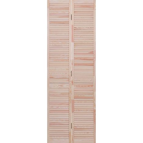 Levigne – Porte de placard persiennée pliante en pin massif 71 cm – Hauteur 205 cm – Épaisseur 21 mm – Ventilation naturelle intégrée (1/3)