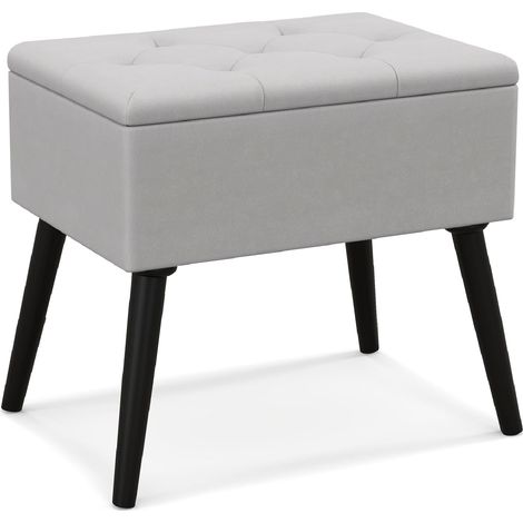 Velvet Storage Ottoman Flip Top Stool w/ Solid Wood Legs High Stability & Large Capacity (1/5)