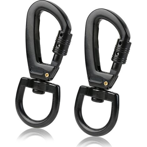 Mousqueton pivotant : Boucle métallique solide pour laisse de chien, 2 pièces - Mousqueton verrouillable avec anneau en D, pivotant à 360° - Mousqueton pivotant, noir/argent (1/5)