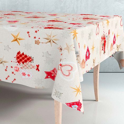 Rotolo di tela cerata beige a tema natalizio, 140 cm x 25 m