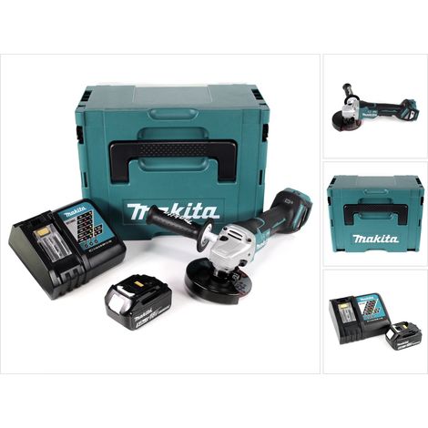 Makita DGA 517 RT1J Mini amoladora angular a batería 18V LXT 125 mm en Makpac 3 + 1x Batería BL1850 5,0 Ah + Cargador DC 18 RC