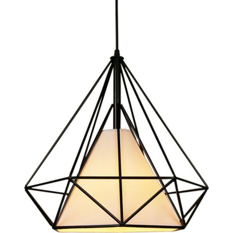 – Lustre suspension cage diamant noir 25x25cm – Longueur câble 100cm réglable – Douille E27 pour ampoule LED 60W max – Design industriel élégant (1/5)