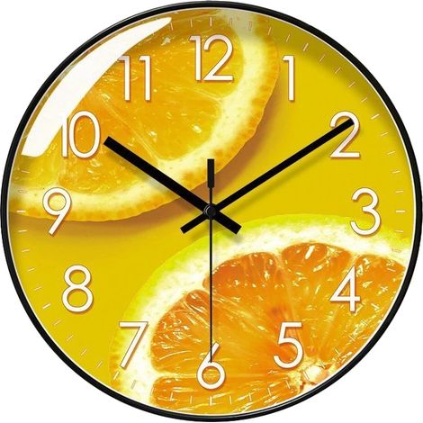 Horloge murale de 20 cm (8 pouces), silencieuse (sans tic-tac), motif de fruits frais, fonctionne sur piles, idéale pour la cuisine. (1/5)