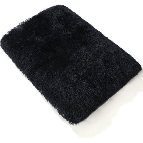 Großes, luxuriöses, waschbares Plüsch-Hundebett/Boxenmatte, weich und flauschig, rutschfest, geeignet für extra große, mittlere und kleine Hunde, XXL – 110 × 75 cm – Schwarz