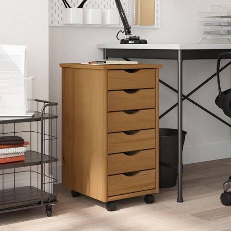 Armoire de rangement,Armoire roulante avec tiroirs MOSS bois de pin marron miel CFW44257 (1/5)