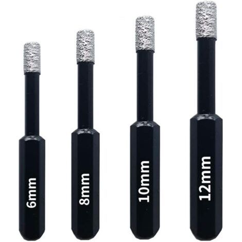 Ein Set aus 4 Diamantbohrern, geeignet für Keramikfliesen, Porzellan, Glas und Stein. Professionelle Diamantbohrer mit Reibahlen: 6 mm, 8 mm, 10 mm und 12 mm. (1/4)