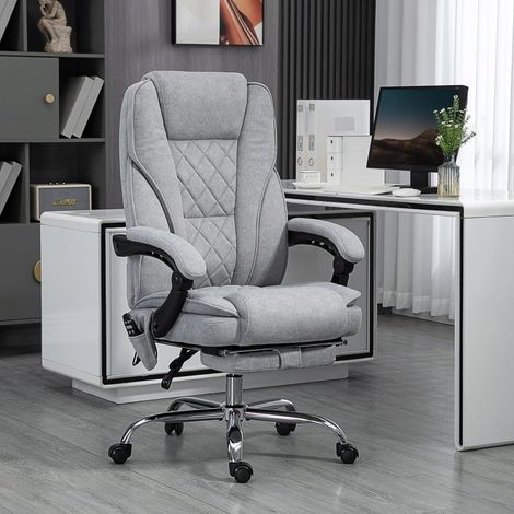 Sedia da ufficio 67x72x111-119 cm grigia in poliestere con massaggio, calore, reclinazione 135° e poggiapiedi (1/3)