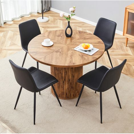 CHICFURN Conjunto de mesa de comedor redonda 100 cm MDF efecto madera negro, 4 sillas PU (1/5)
