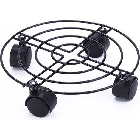 EASYCOMFORT Support à roulettes pour pot de fleur en acier noir Ø25x6cm - Chariot roulant intérieur avec bordure, capacité 60kg (1/5)