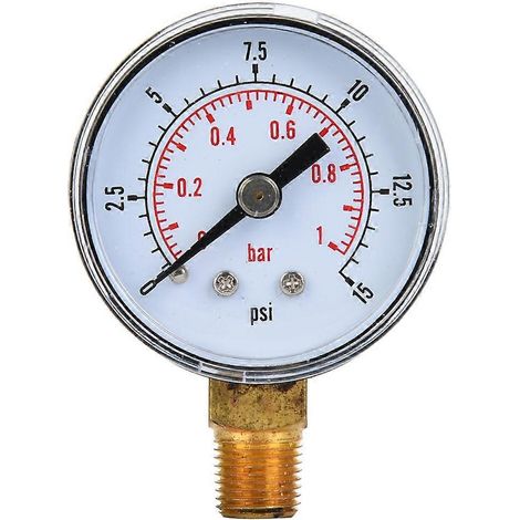 Mechanisches Manometer mit 1/8-Zoll-BSPT-Bodenanschluss für Luft, Öl und Wasser (0-15 psi, 0-1 bar)
