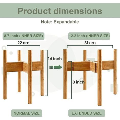 Support de plante en bois réglable, Support de plante intérieur, Design moderne, Tabouret de plante solide pour le salon Balcon, Pot de fleur extensible, Plante non inclus (bambou, grand) (1/4)