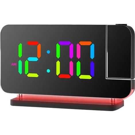 Orologio a LED RGB con proiezione e luce notturna per la decorazione della camera da letto, sveglia colorata, illuminazione ambientale - Crezuo