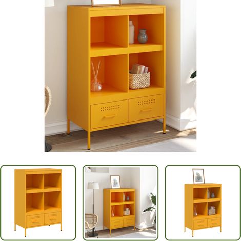 vidaXL Rangement - Buffet haut jaune moutarde 68x39x101,5 cm acier (1/5)