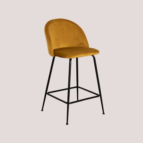 SKLUM Packung mit 4 hohen Hockern aus Kana Design-Samt ↑65 cm Senf Schwarz (1/5)