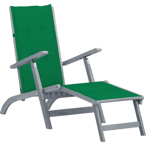 Chaise longue d'extérieur repose-pied et coussin Acacia solide