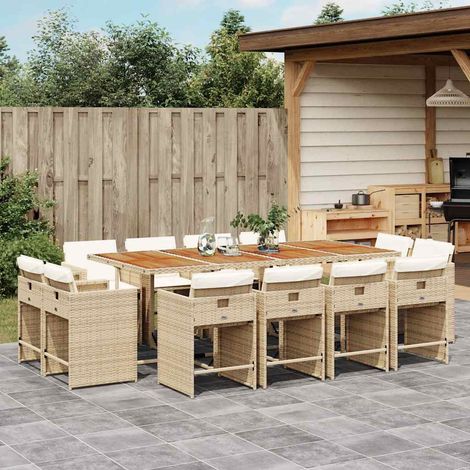 Ensemble repas de jardin 13 pièces, résine tressée beige, table 220 x 106 cm et 12 chaises - PANGIVO (1/5)