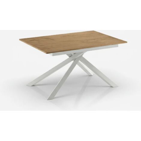 Mesa extensible de melamina con estructura blanca 140/190x90 Pluto - Roble (1/5)