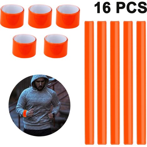 Lot de 16 brassards réfléchissants fluorescents à pression, haute visibilité, pour enfants et adultes (garçons et filles) lors de la pratique du vélo, de la course à pied ou du jogging. (1/4)