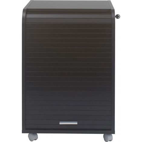Caisson à rideau sur roulettes 2 tiroirs noir Orga 70cm (1/4)