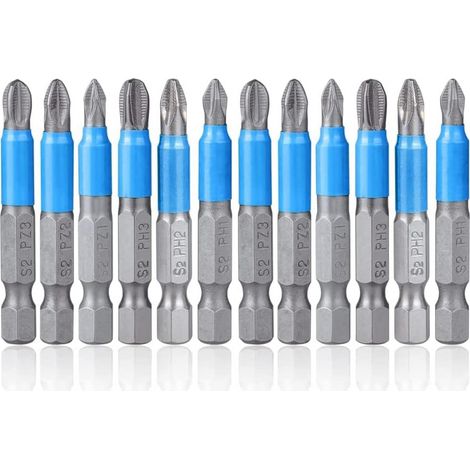 12 Embouts Tournevis Phillips Magnétiques 50mm, Hexagonaux (1/5)