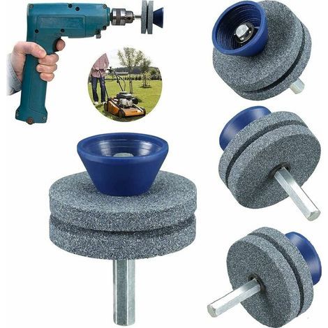DEESSE SHOP - Lot de 3 affûteuses universelles de lame de tondeuse à gazon, pour toute perceuse électrique et perceuse à main, affûtage rotatif, meuleuse double couche (gris)