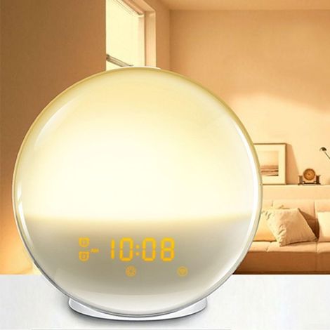 Réveil à lever du soleil, naturel, pour réveil lumineux, avec fonction d'alarme lever du soleil/coucher du soleil, radio FM, veilleuse, lampe de chevet (1/5)