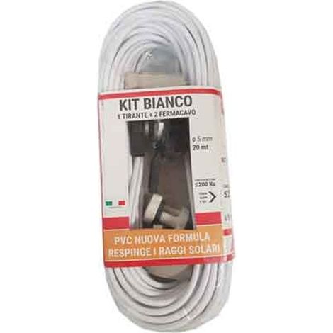 KIT CAVETTO STENDIBIANCHERIA BIANCONE MATASSA Ø 5 mm - 20 mt - 1 tirante + 2 fermacavi