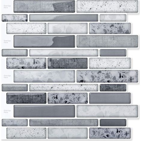 10 piezas de azulejos adhesivos para pared, vinilo para salpicadero de cocina, pegatinas de mármol, 30 x 30 cm, gris (1/4)
