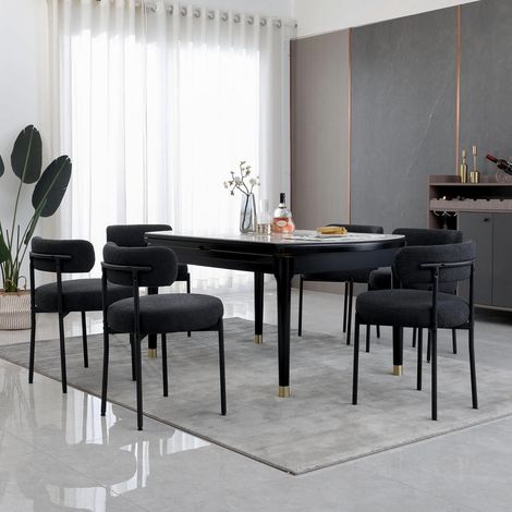 Esszimmerstühle 6er Set, Schwarz, Modern Retro Design, Metallgestell (1/5)