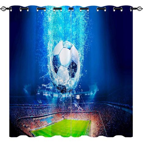 Rideaux Occultants Football - Design Fond Marin/Stade Sportif 3D - Isolation Noire Imprimée avec Œillets Thermiques pour Chambre/Enfants - 2 Panneaux L60 x H120cm - 60L X 120H cm (2 Panneaux) (1/5)