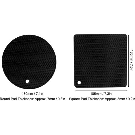 Ortviai Tapis de protection en silicone anti-dérapant pour chaudron – Lot de 5 (3 ronds + 2 carrés), résistant jusqu’à 230 °C, noir (1/4)