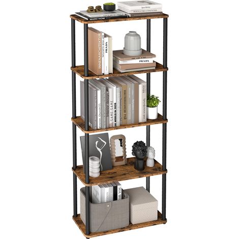 Bibliothèque, Étagère à 5 Niveaux, Assemblage Ultra-Rapide sans Outils, Étagère de Rangement, 23,8 x 60 x 139 cm, pour Salon, Chambre, Cuisine, Marron Rustique et Noir d’Encre LLS165K01 (1/5)