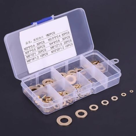 Kit de rondelles plates, assortiment de rondelles plates en laiton de haute qualité avec boîte M2/M2.5/M3/M4/M5/M6/M8/M10 pour la-Ywey (1/4)