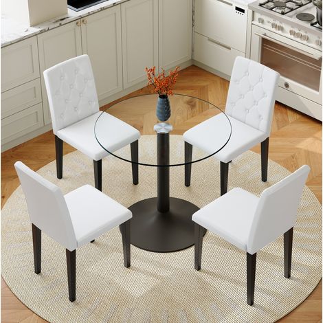Set tavolo da pranzo 85x85x76 cm vetro e metallo nero/bianco, salvaspazio FloraGrace (1/5)