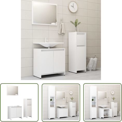 INLIFE Ensemble de meubles de salle de bain 3 pcs Blanc Aggloméré (1/5)