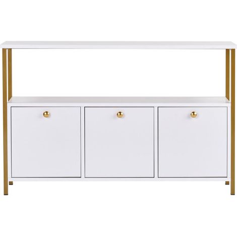 Console Meuble dentrée en bois MDF mélaminé et métal blanc et doré 120 x 30 x 77 cm Moderne - Livraison gratuite (1/5)