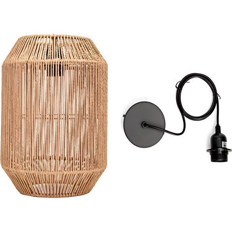 Suspension E27 en corde avec finition bois naturel (ampoule non incluse) – Lampe décorative tressée à la main (1/2)